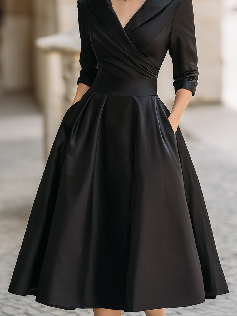 Lavinia | Abito midi elegante con collo drappeggiato