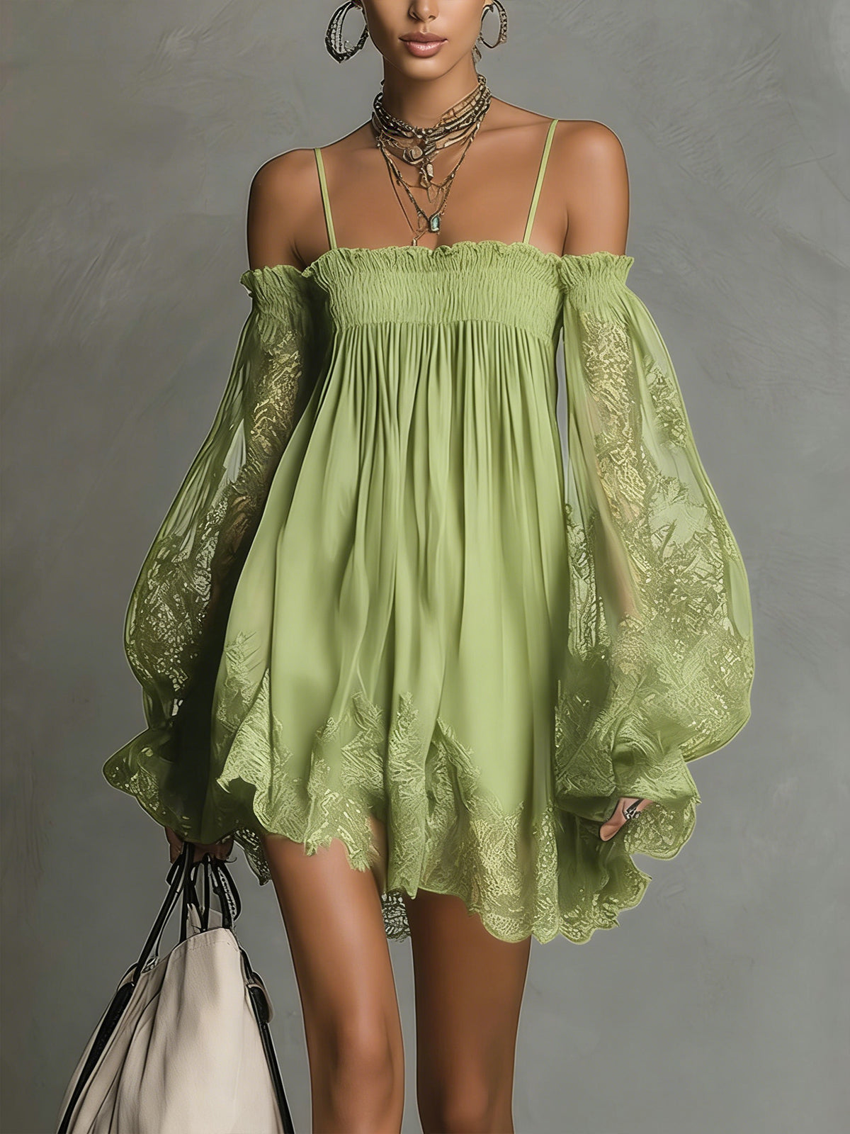 Irene | Abito mini in chiffon con dettagli in pizzo