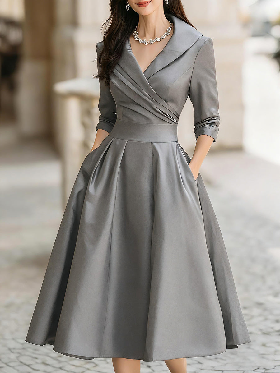 Lavinia | Abito midi elegante con collo drappeggiato