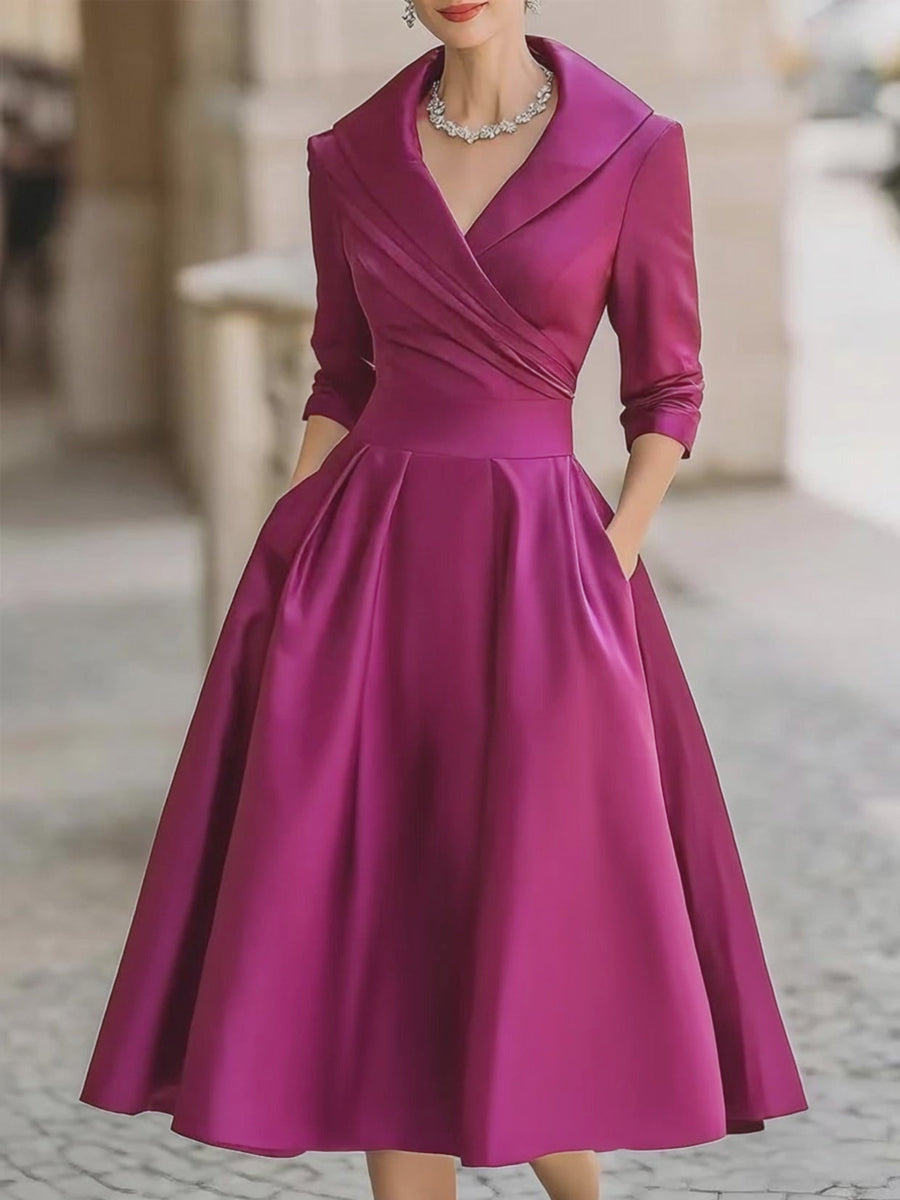 Lavinia | Abito midi elegante con collo drappeggiato