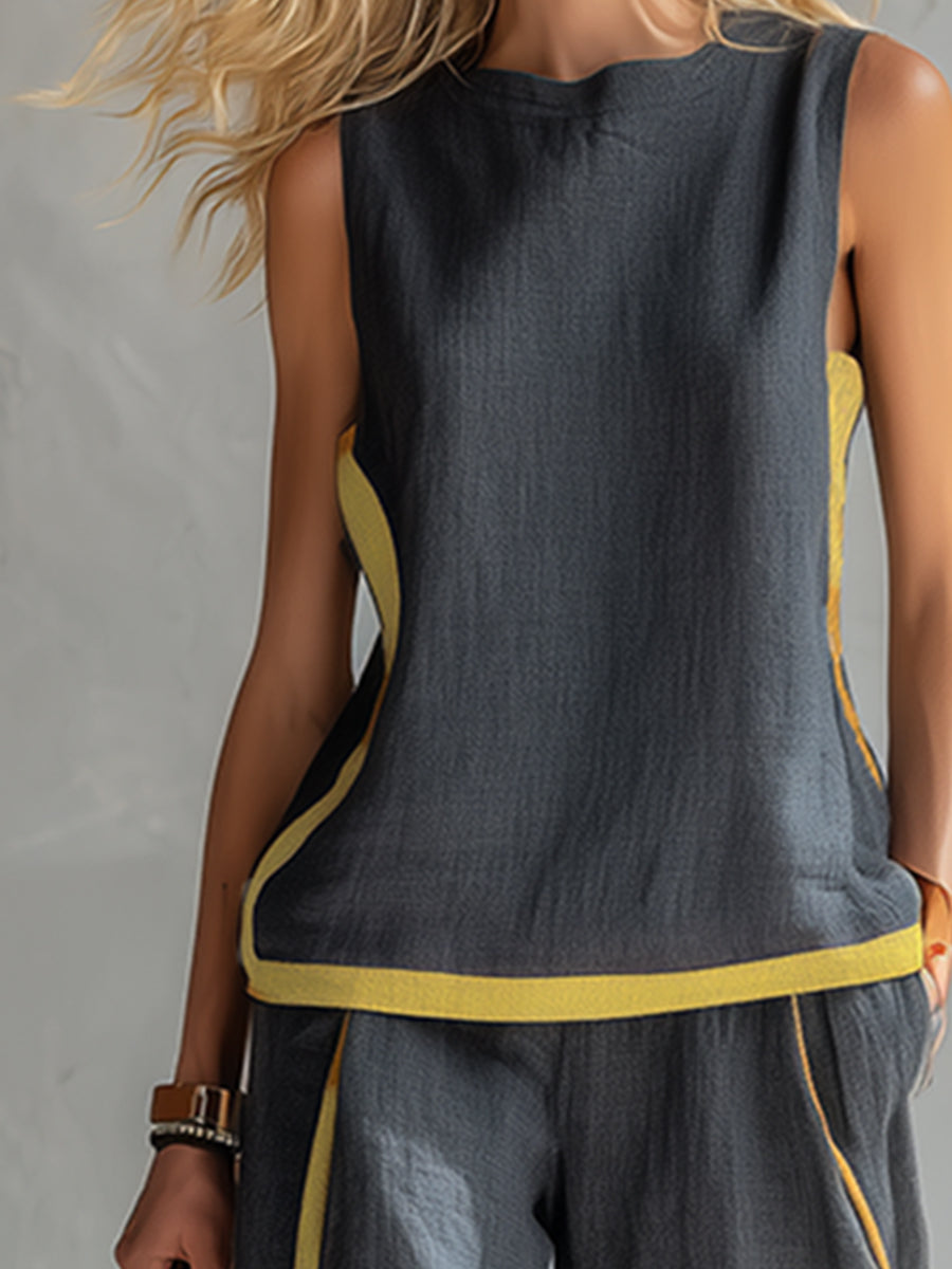 Sofía | Completo grigio con profili a contrasto