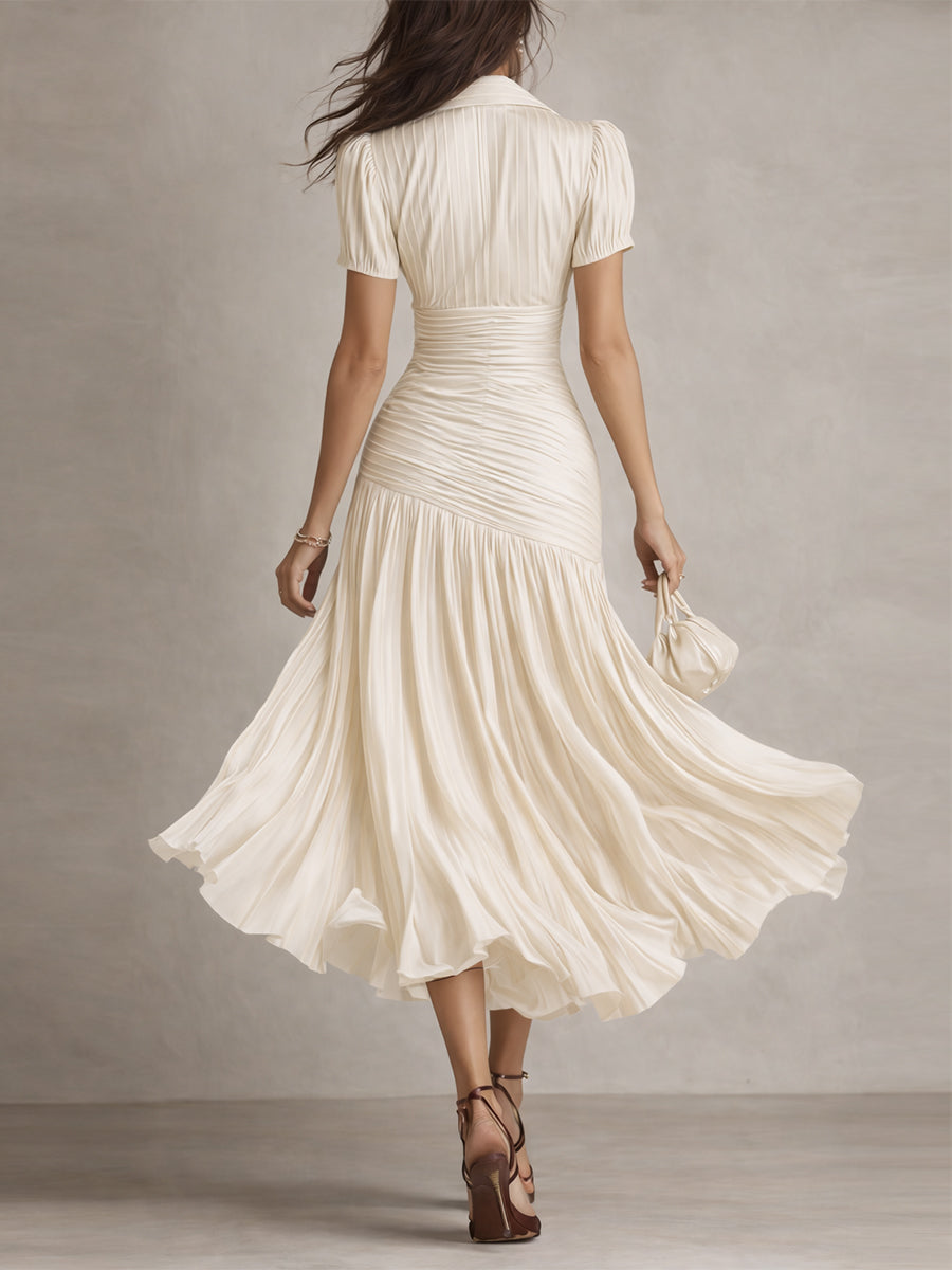 Adriana - Vestito midi satinato a righe retrò