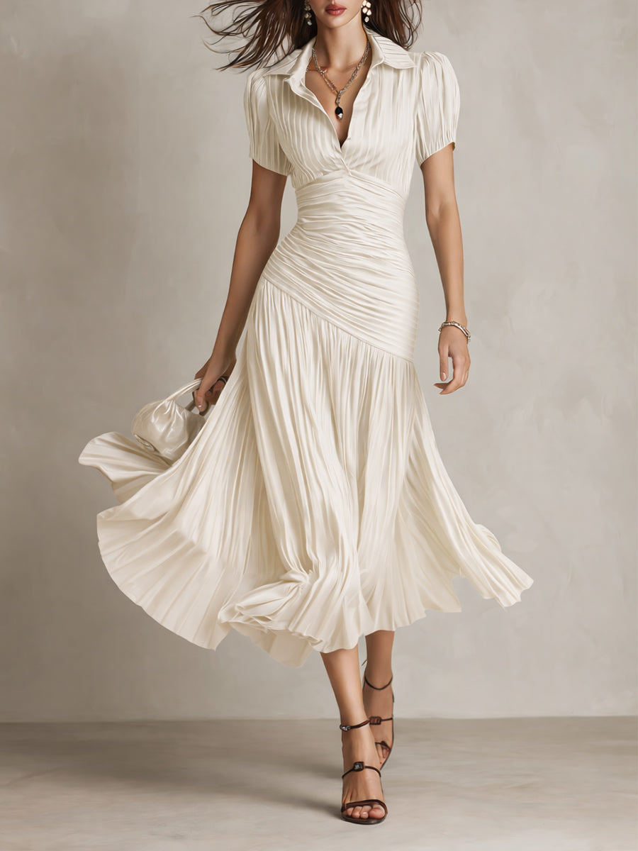 Adriana | Vestito midi satinato a righe retrò