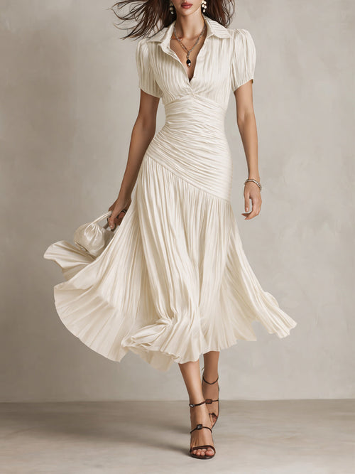 Adriana | Vestito midi satinato a righe retrò