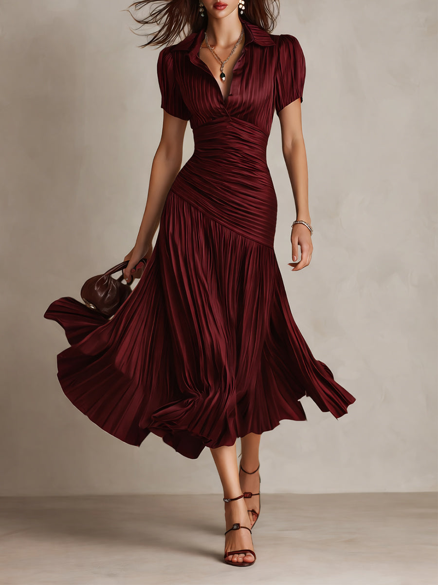 Adriana | Vestito midi satinato a righe retrò