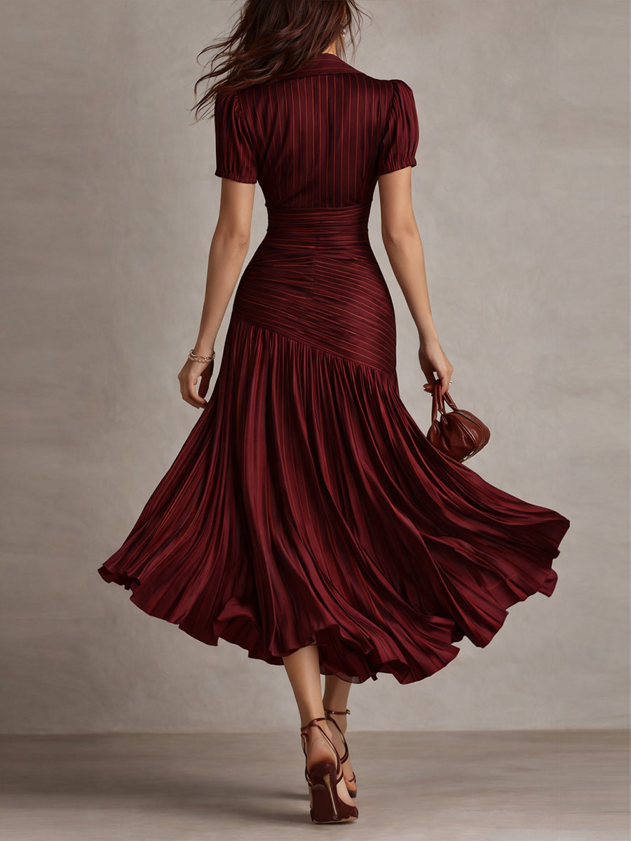 Adriana | Vestito midi satinato a righe retrò