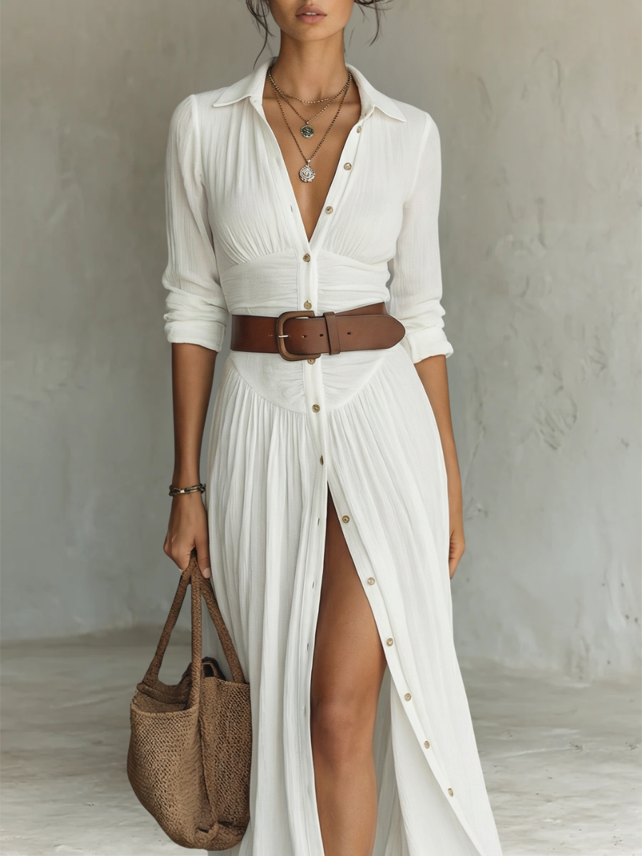 Bianca | Abito chemisier lungo con cintura