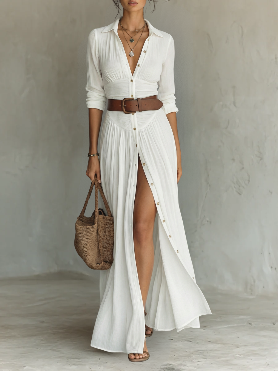 Bianca | Abito chemisier lungo con cintura
