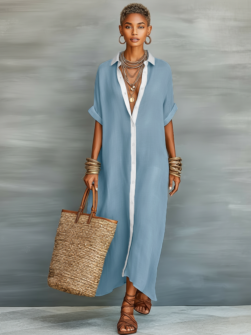 Elena | Abito chemisier lungo in lino misto
