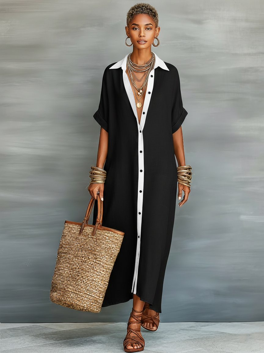 Elena | Abito chemisier lungo in lino misto