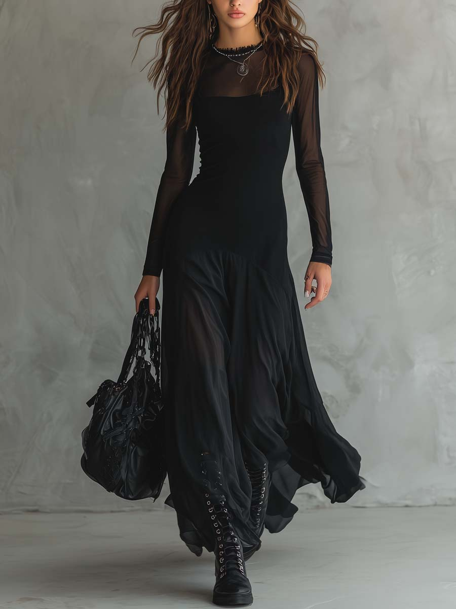 Ludovica | Abito maxi nero in tulle