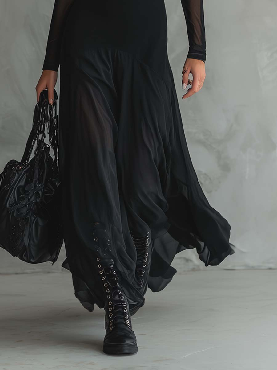 Ludovica | Abito maxi nero in tulle