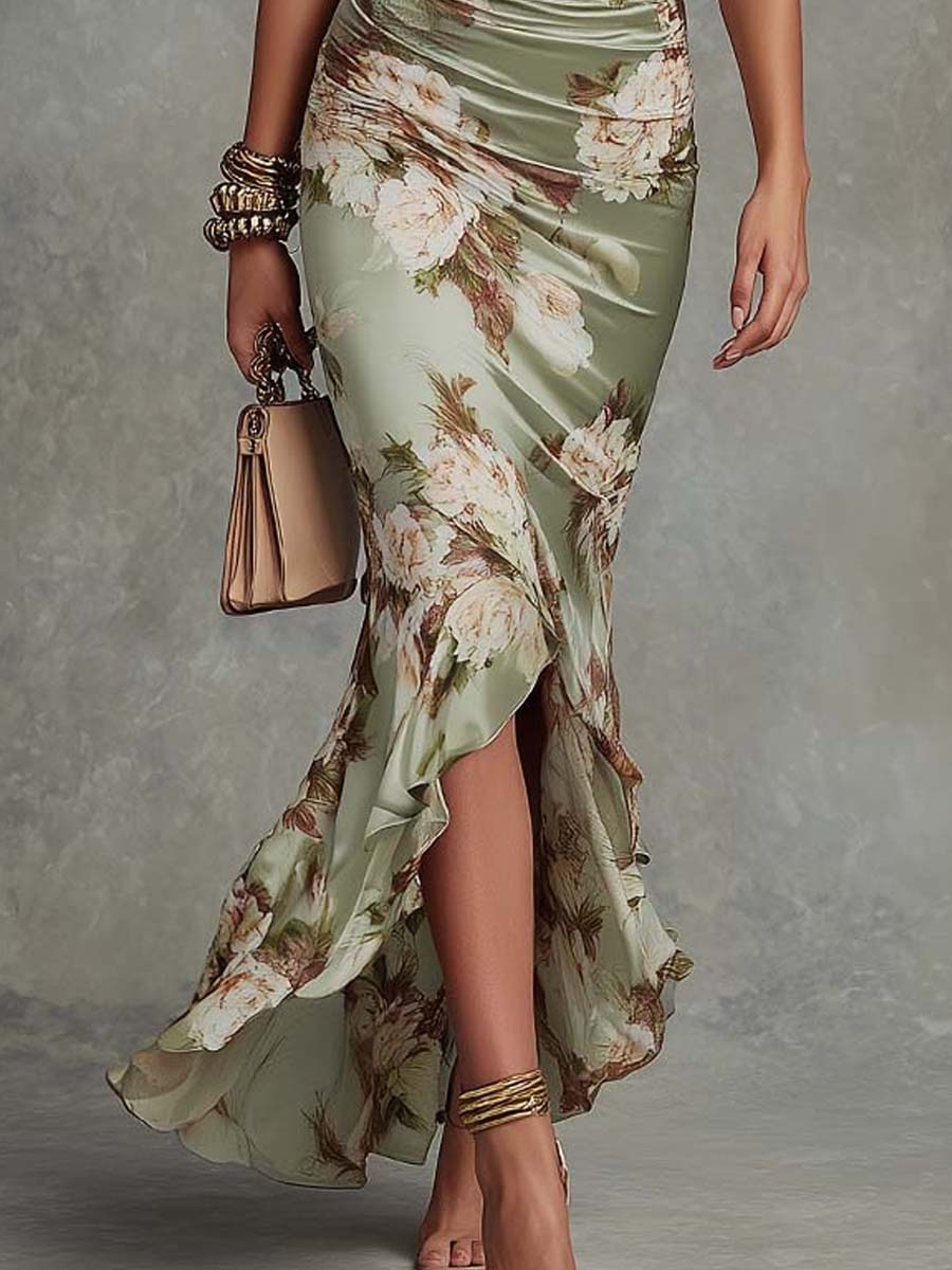 Anna | Abito satin floreale scollo V