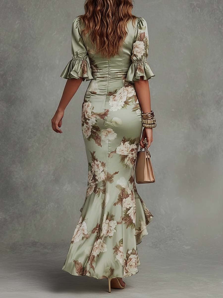 Anna | Abito satin floreale scollo V