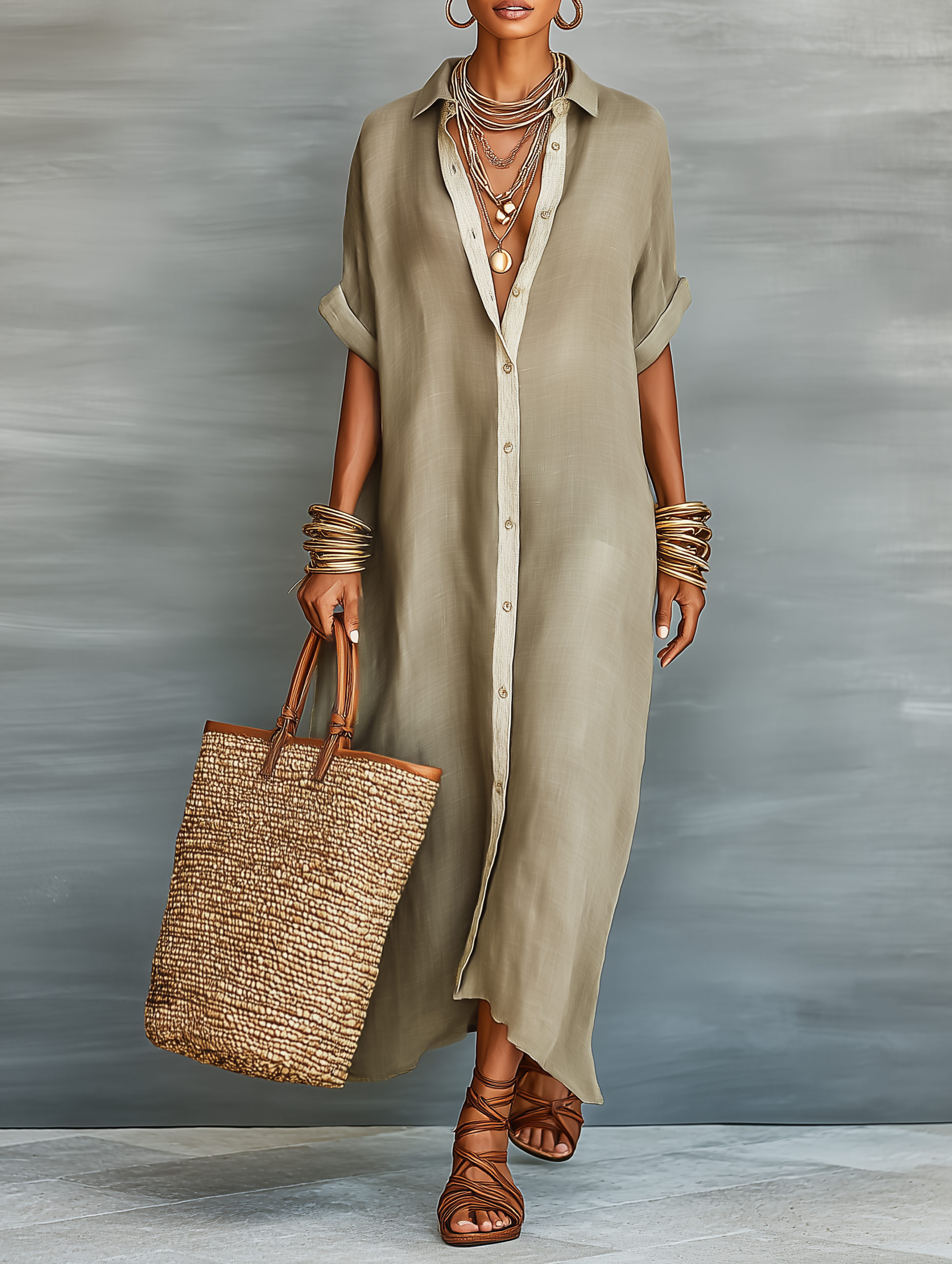 Elena | Abito chemisier lungo in lino misto