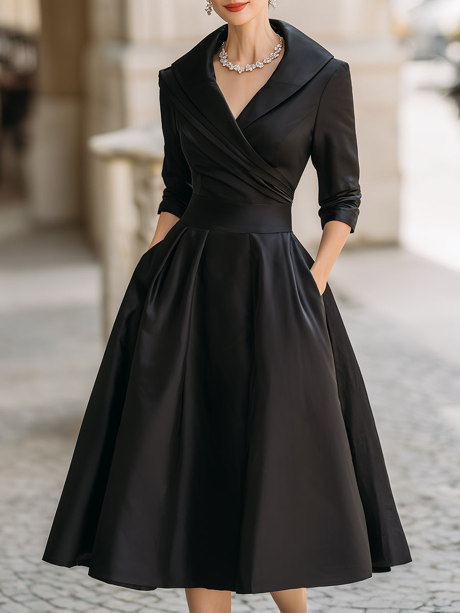 Lavinia | Abito midi elegante con collo drappeggiato