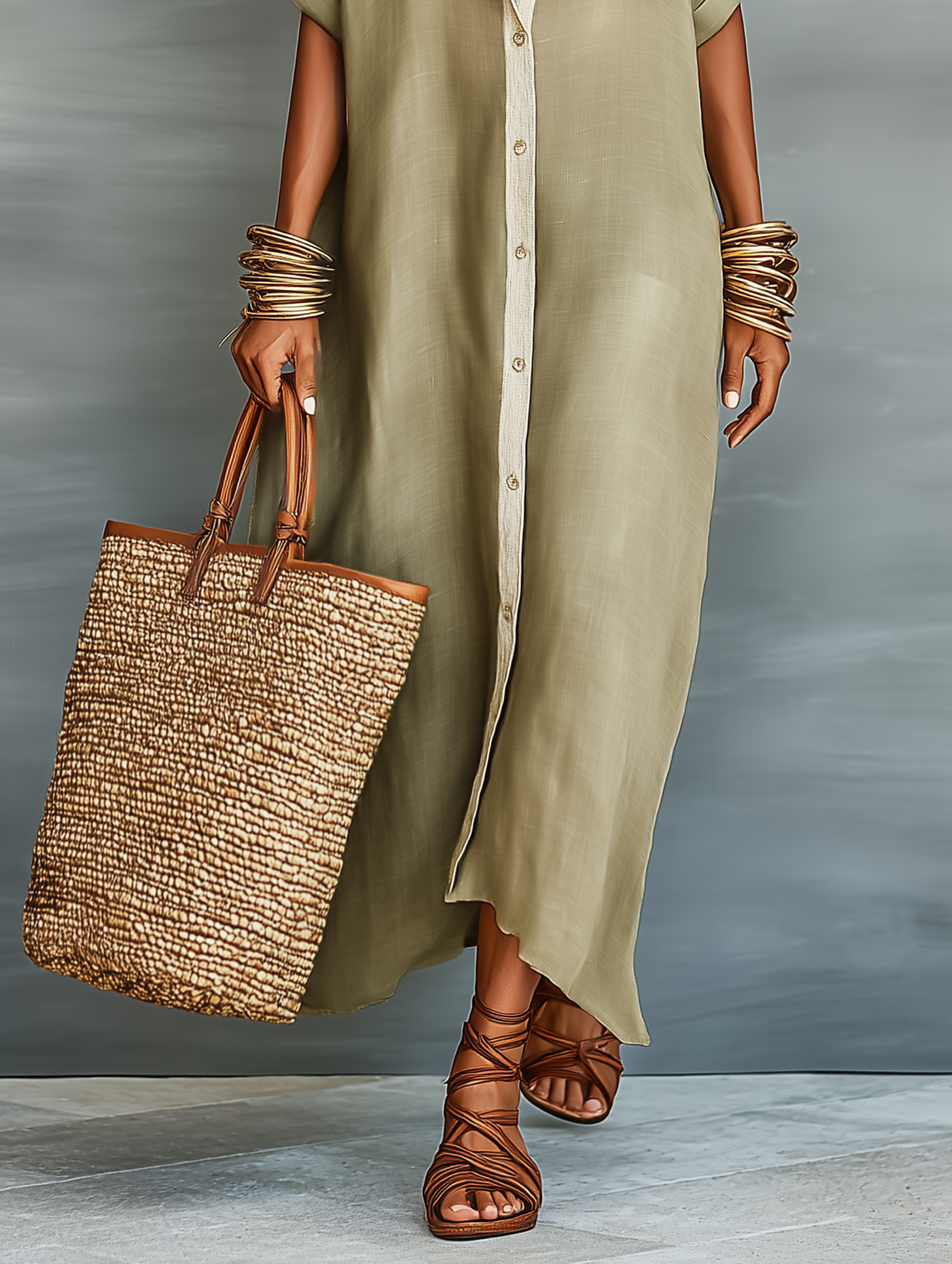 Elena | Abito chemisier lungo in lino misto