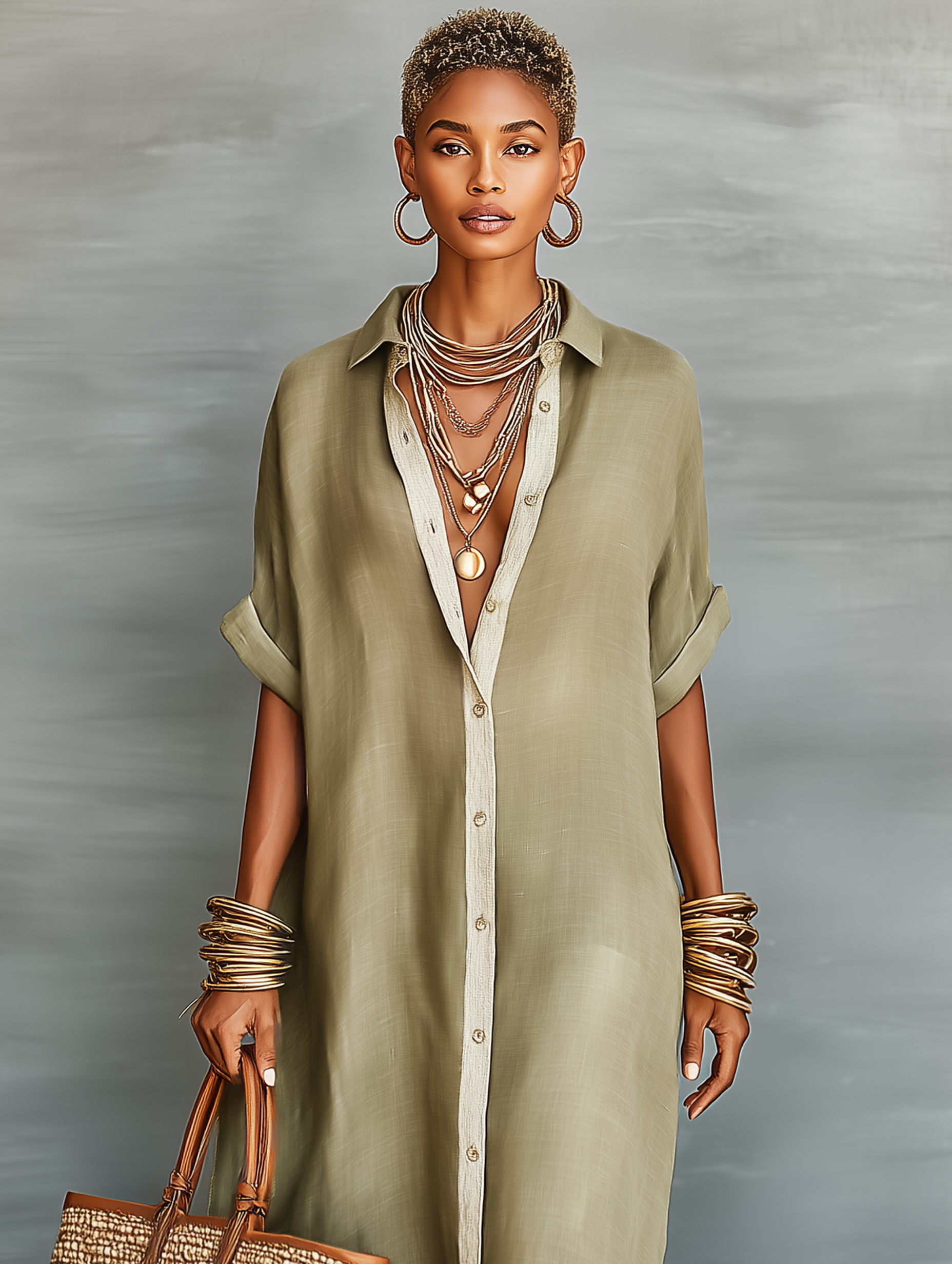 Elena | Abito chemisier lungo in lino misto