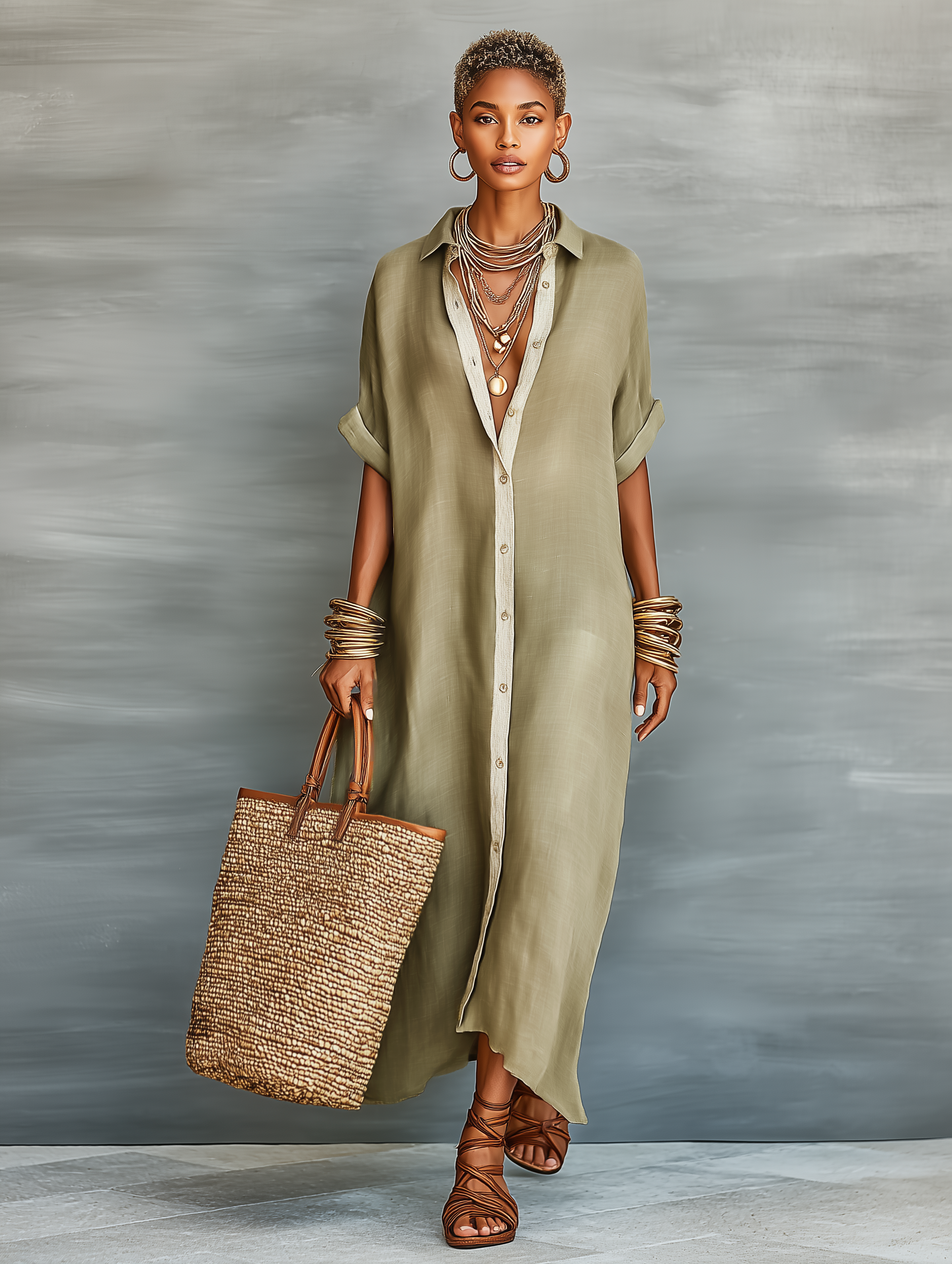 Elena | Abito chemisier lungo in lino misto